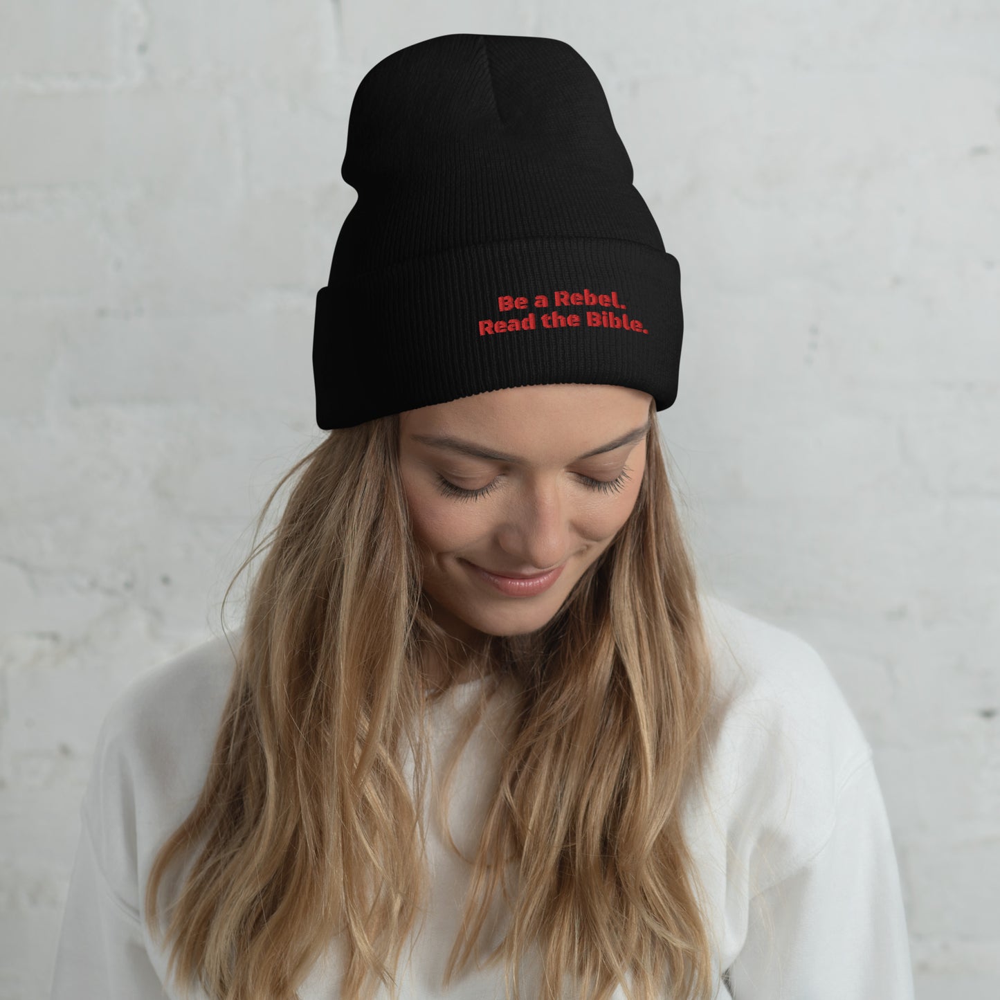 'Be a Rebel Read the Bible' Red Font Cuffed Beanies - various colors