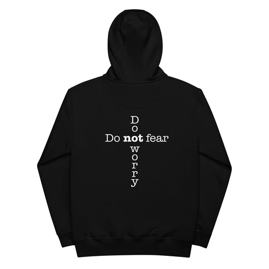 'Do not fear Do not worry' Cross on back - Premium eco hoodie - BLACK